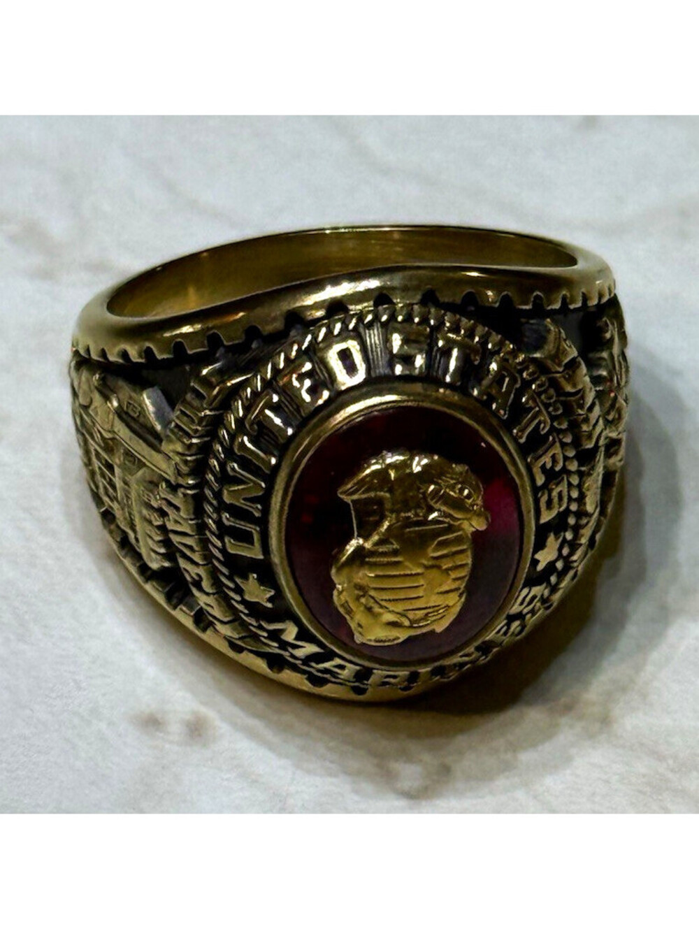 Jostens YLTM USMC Marines Ring Iwo Jima 1945 Tun Tavern 1775 Red Stone